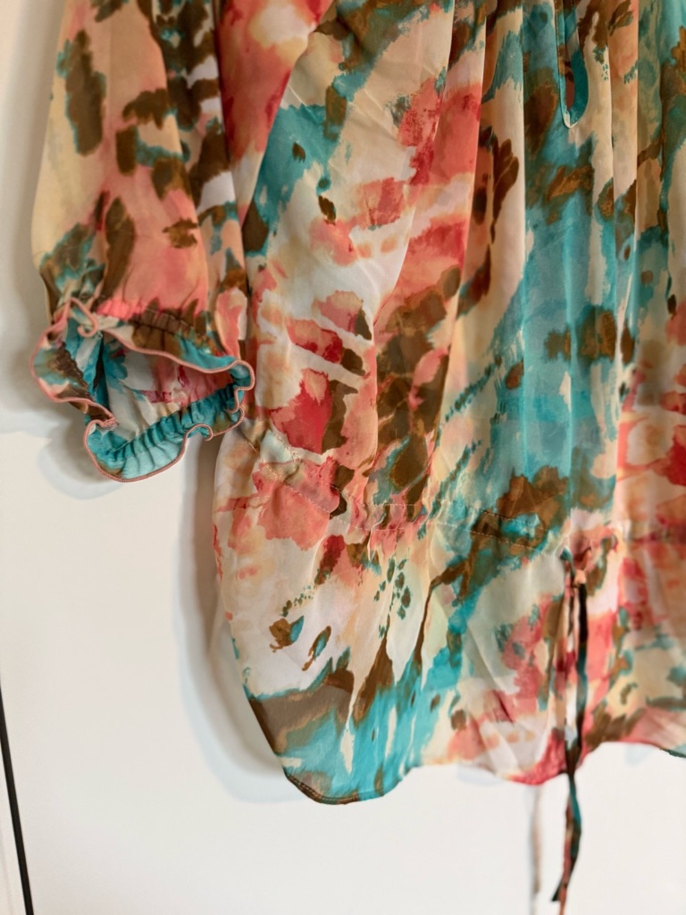 Apt. 9 Turquoise Multi Floral Tie-Front Sheer Blouse - Picture 3 of 15